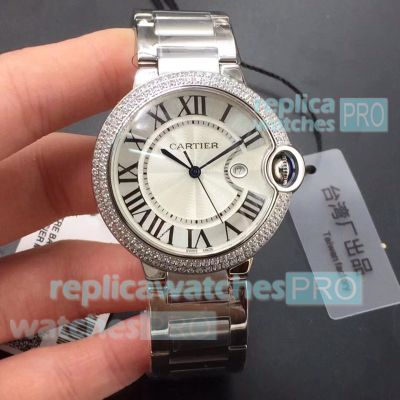 TWF Cartier Ballon Bleu Diamond Bezel 36mm Stainless Steel Ladies Replica Watch 